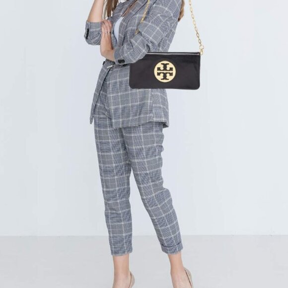 Tory Burch Black Leather Reva Clutch with Gold Chain Strap - Picture 13 of 13